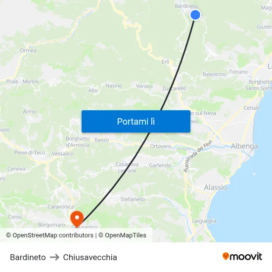 Bardineto to Chiusavecchia map