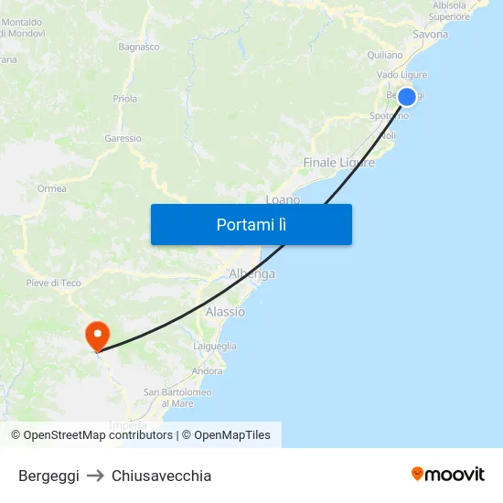 Bergeggi to Chiusavecchia map