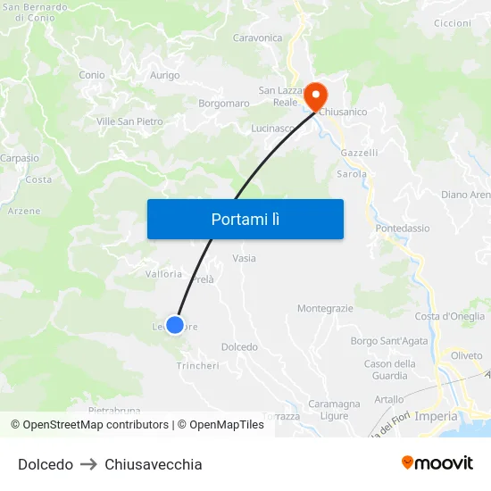 Dolcedo to Chiusavecchia map