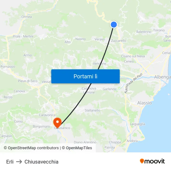 Erli to Chiusavecchia map