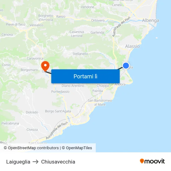 Laigueglia to Chiusavecchia map