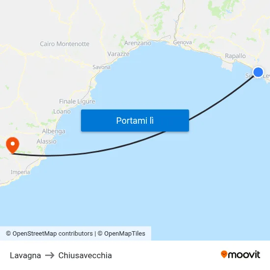 Lavagna to Chiusavecchia map