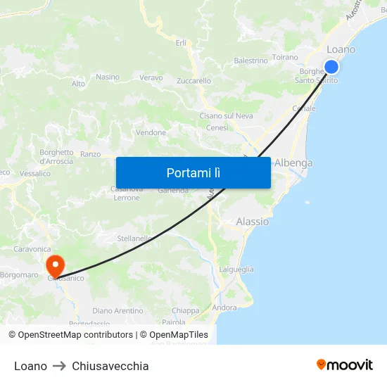 Loano to Chiusavecchia map