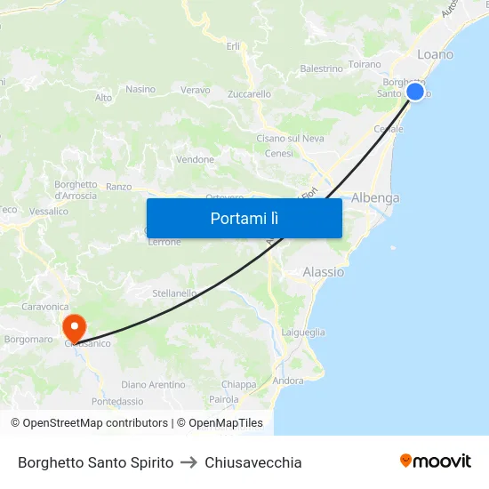 Borghetto Santo Spirito to Chiusavecchia map