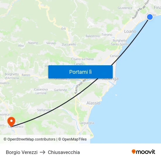 Borgio Verezzi to Chiusavecchia map