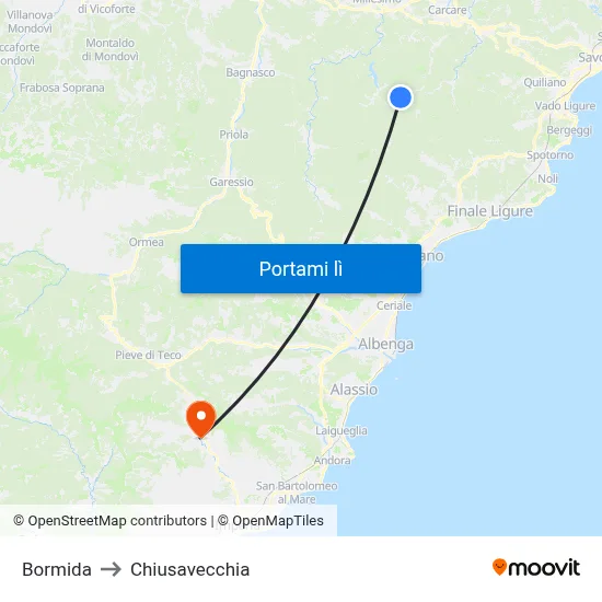 Bormida to Chiusavecchia map