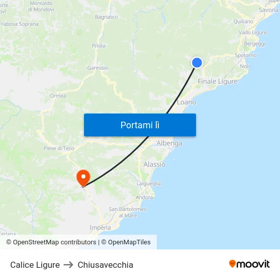 Calice Ligure to Chiusavecchia map