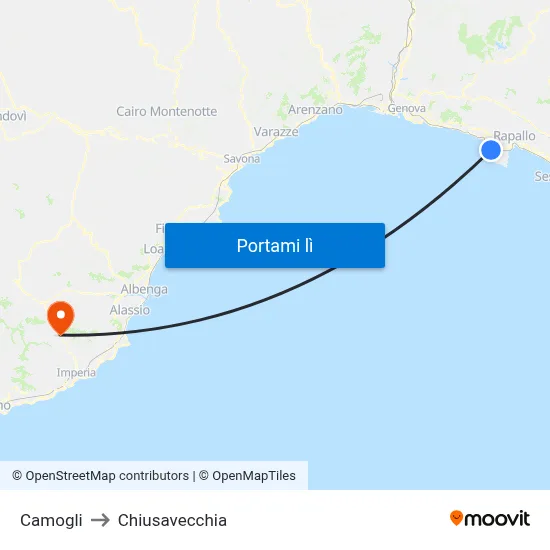 Camogli to Chiusavecchia map