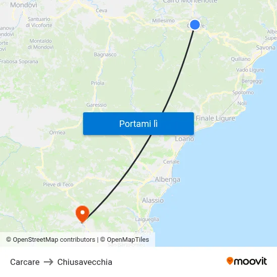 Carcare to Chiusavecchia map