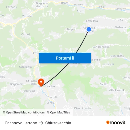 Casanova Lerrone to Chiusavecchia map