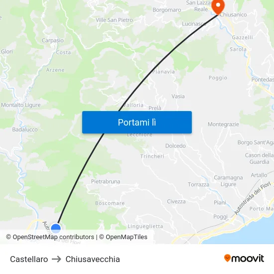 Castellaro to Chiusavecchia map