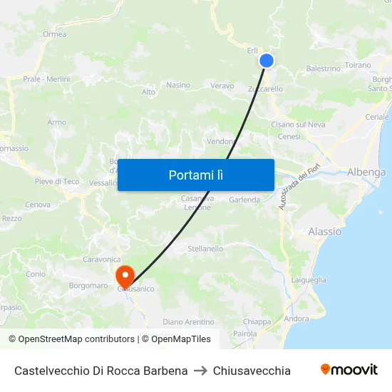 Castelvecchio Di Rocca Barbena to Chiusavecchia map