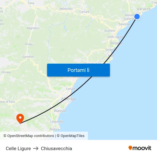 Celle Ligure to Chiusavecchia map