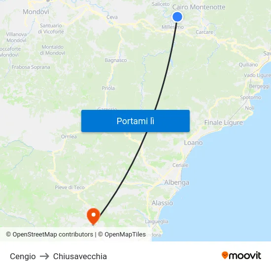 Cengio to Chiusavecchia map