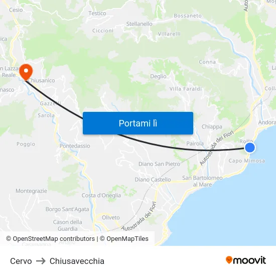 Cervo to Chiusavecchia map