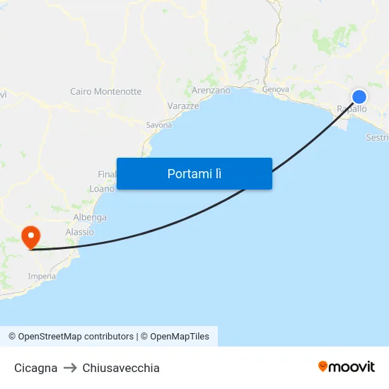 Cicagna to Chiusavecchia map