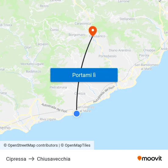 Cipressa to Chiusavecchia map