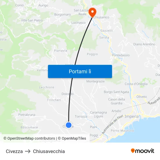 Civezza to Chiusavecchia map