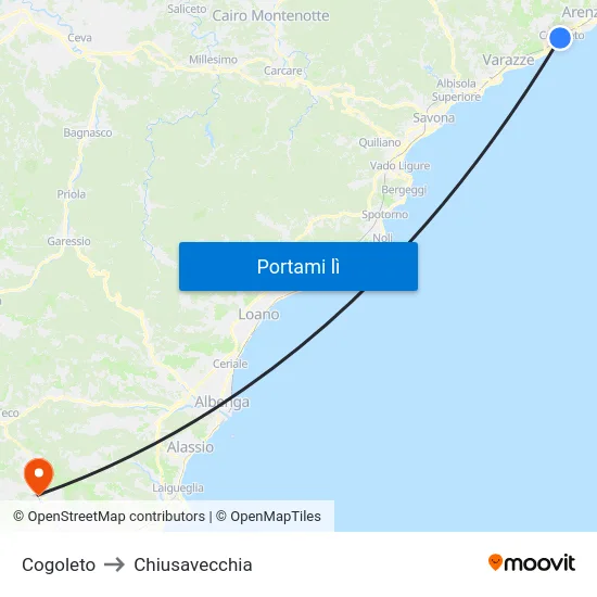 Cogoleto to Chiusavecchia map