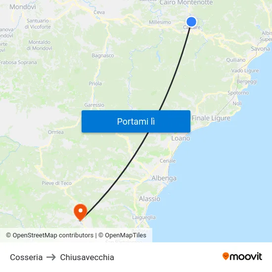 Cosseria to Chiusavecchia map