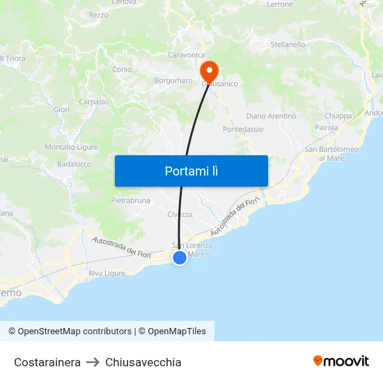 Costarainera to Chiusavecchia map