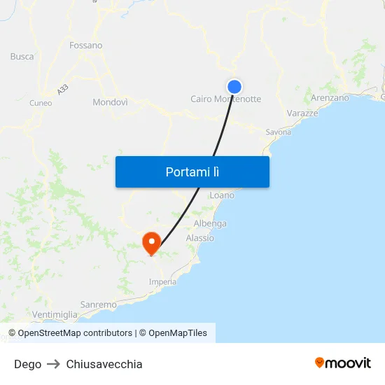 Dego to Chiusavecchia map