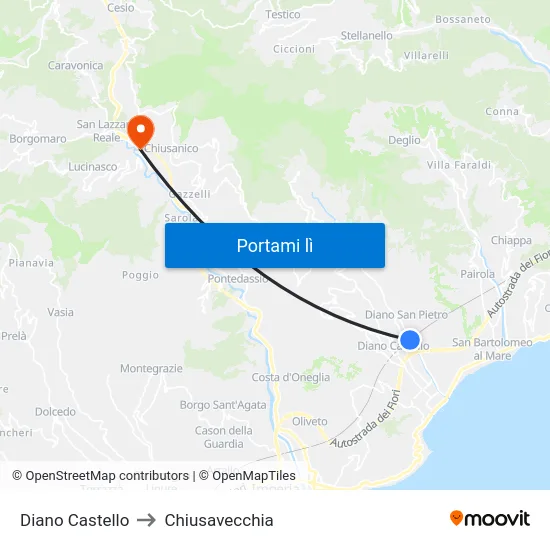 Diano Castello to Chiusavecchia map
