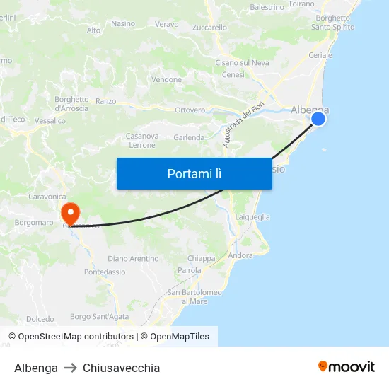 Albenga to Chiusavecchia map