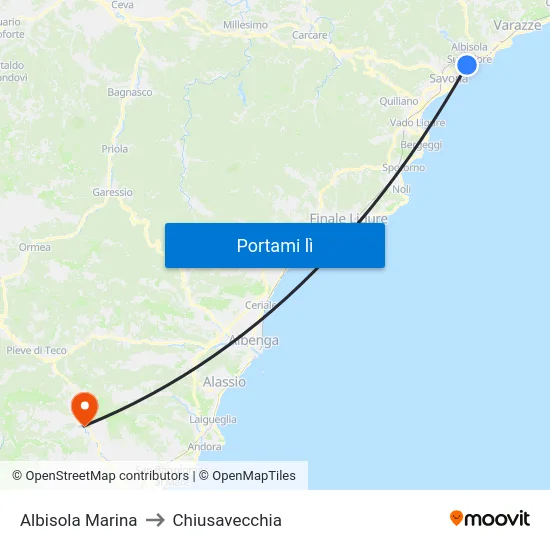 Albisola Marina to Chiusavecchia map