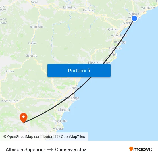 Albisola Superiore to Chiusavecchia map