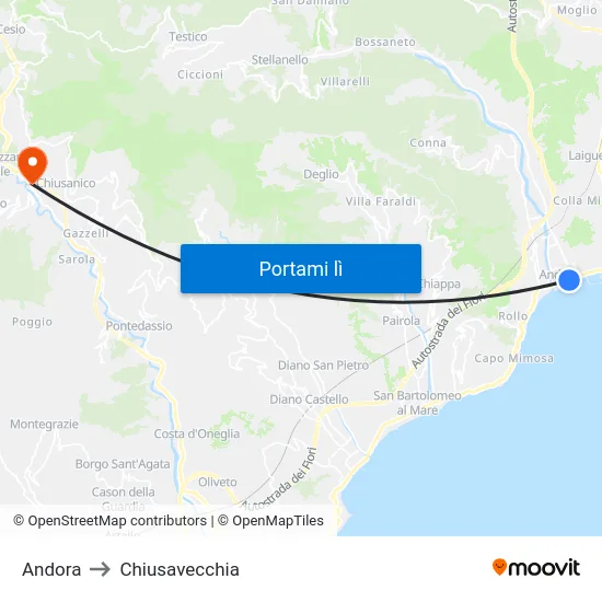 Andora to Chiusavecchia map