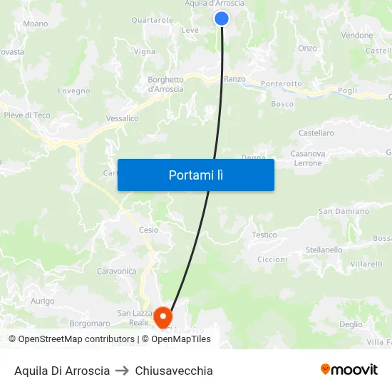 Aquila Di Arroscia to Chiusavecchia map
