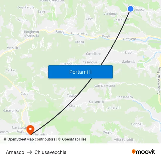 Arnasco to Chiusavecchia map