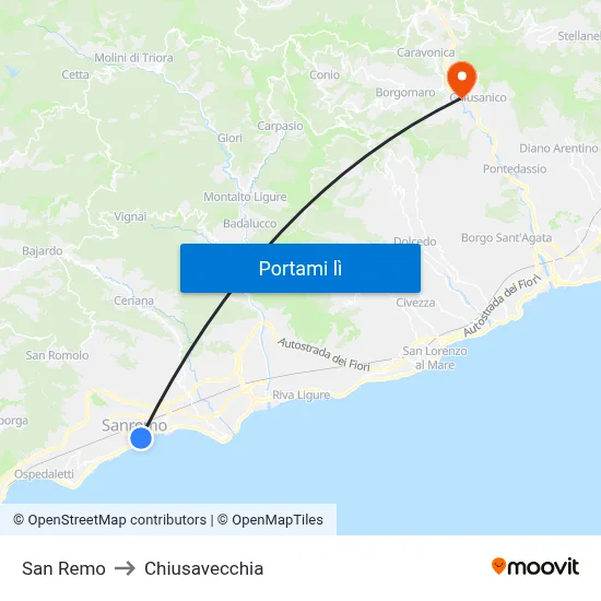 San Remo to Chiusavecchia map