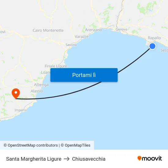 Santa Margherita Ligure to Chiusavecchia map