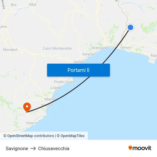 Savignone to Chiusavecchia map