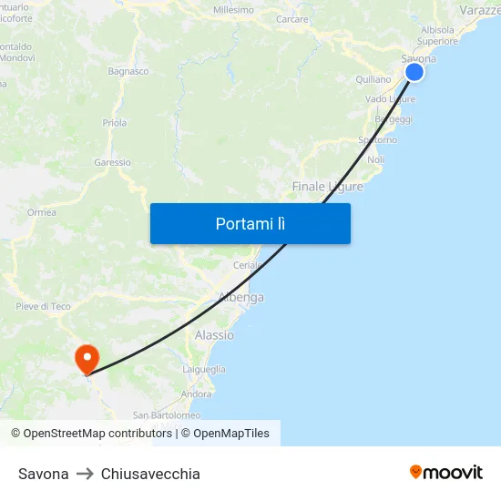 Savona to Chiusavecchia map
