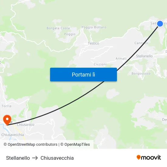 Stellanello to Chiusavecchia map