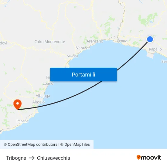 Tribogna to Chiusavecchia map