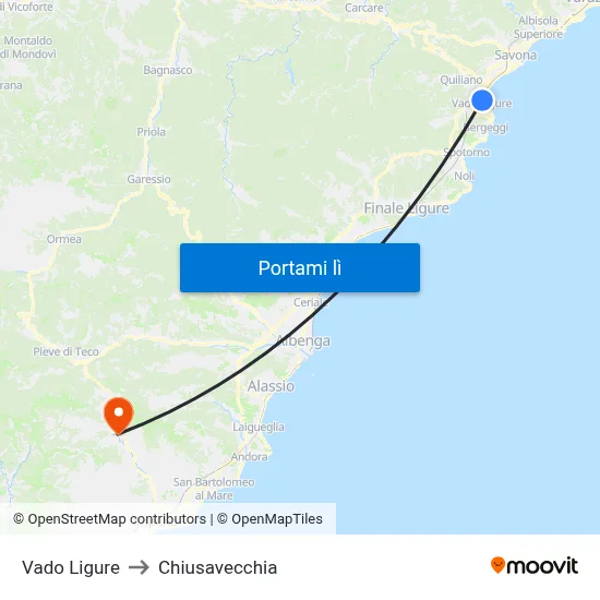 Vado Ligure to Chiusavecchia map