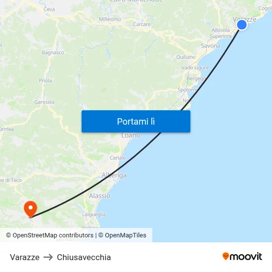 Varazze to Chiusavecchia map