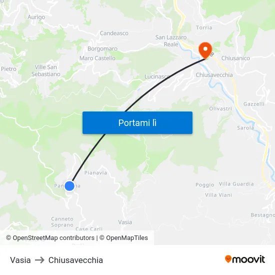 Vasia to Chiusavecchia map
