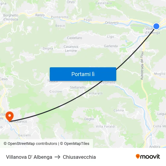 Villanova D' Albenga to Chiusavecchia map