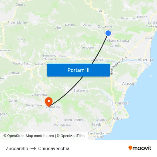 Zuccarello to Chiusavecchia map