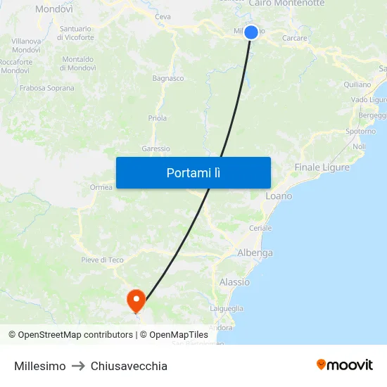 Millesimo to Chiusavecchia map