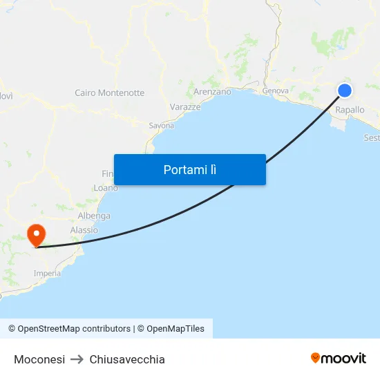 Moconesi to Chiusavecchia map