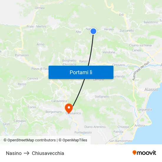 Nasino to Chiusavecchia map