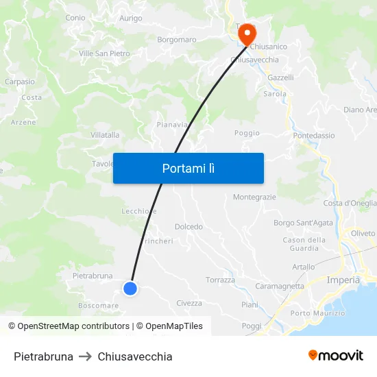 Pietrabruna to Chiusavecchia map