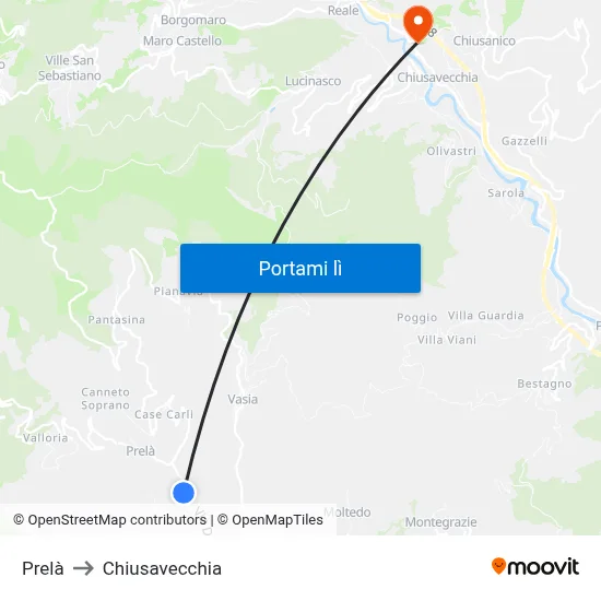 Prelà to Chiusavecchia map