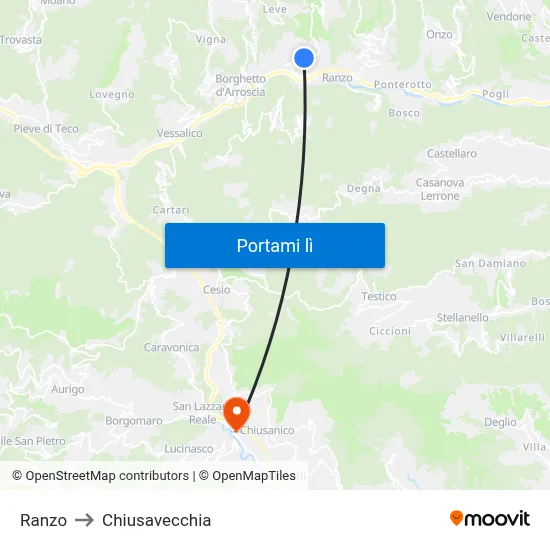 Ranzo to Chiusavecchia map